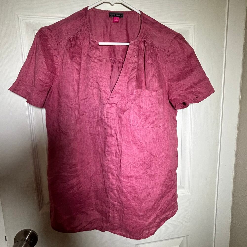 Vince Camuto 100% linen dark pink top size M